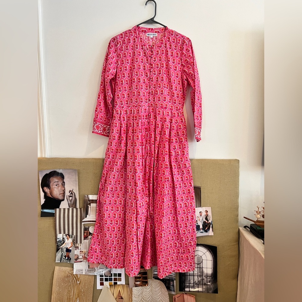 Pink City Prints Pink Blockprinted MIDI Dress